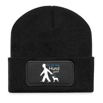Der mit dem Hund geht - Recycelte Patch Beanie - Schwarz - Vorne