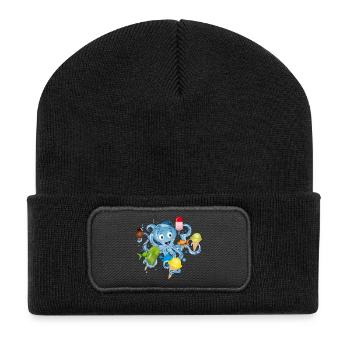 cool octopus with lots of ice cream under water - Recycled Patch Beanie - black - Front