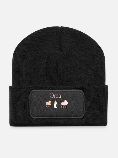 Oma Geburt Mädchen Vorlage personalisierbar - Recycelte Patch Beanie - Schwarz