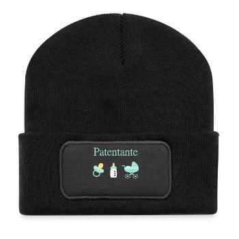 Patentante Taufe Geburt Junge - Recycelte Patch Beanie - Schwarz - Vorne