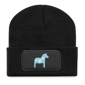 Dala Cheval Flocon de neige Cheval Hygge Noël - Beanie recyclé à patch - noir - Devant