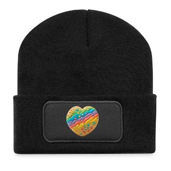 Regenbogenherz Keksdesign - Recycelte Patch Beanie - Schwarz - Vorne
