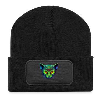 Hypnotische Katze - Recycelte Patch Beanie - Schwarz - Vorne