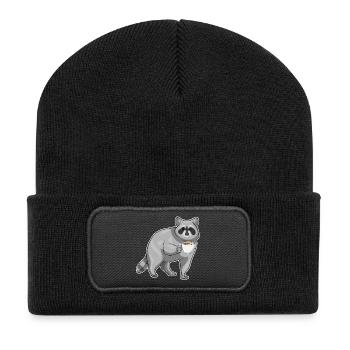 Raccoon Cup of Coffee - Recycled Patch Beanie - black - Front