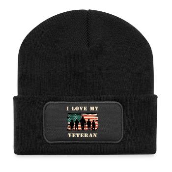 I love my veteran - Recycled Patch Beanie - black - Front