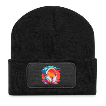 80s Headphones - Recycled Patch Beanie - black - Front