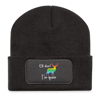 Pride Month LGBTQ - Oh Hirsch, ich bin queer! - Recycelte Patch Beanie - Dunkelgrau - Vorne