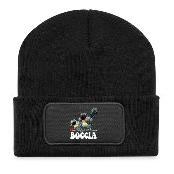 Bocciaspieler Vogel mit Boccia Kugeln Boccia - Recycelte Patch Beanie - Schwarz - Vorne