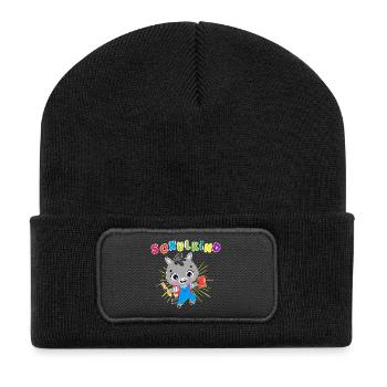 Stilvoll ins Schulleben! Unser Einschulungs-Design - Recycelte Patch Beanie - Schwarz - Vorne