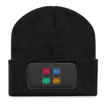 Vier Farben Katzen / Cats like Warhol - Recycelte Patch Beanie - Schwarz - Vorne