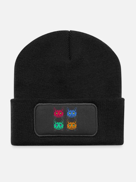 Vier Farben Katzen / Cats like Warhol - Recycelte Patch Beanie - Schwarz