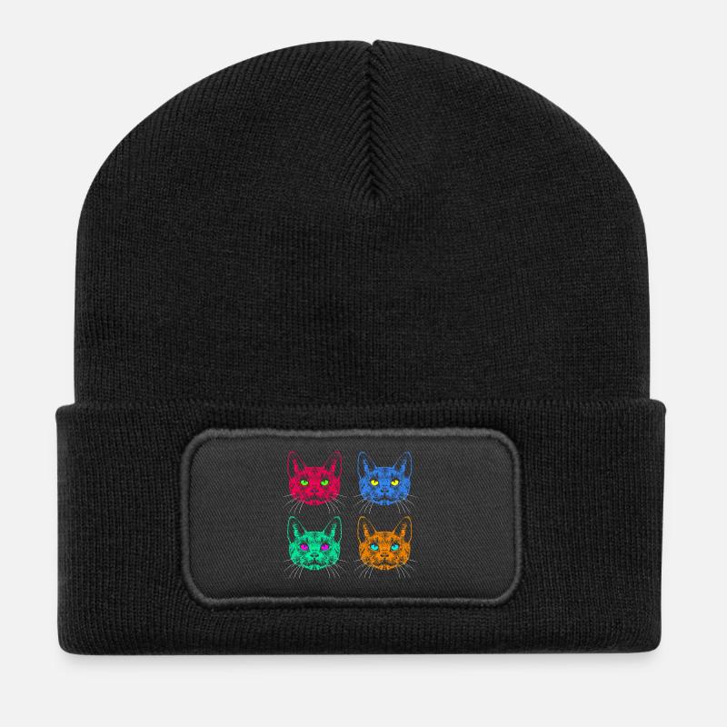 Vier Farben Katzen / Cats like Warhol - Recycelte Patch Beanie - Schwarz