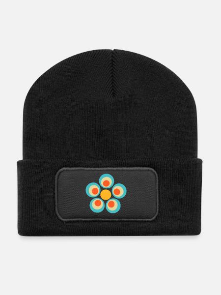 Blume hellblau blaue Blume Blumen blau rot Hippie - Recycelte Patch Beanie - Schwarz