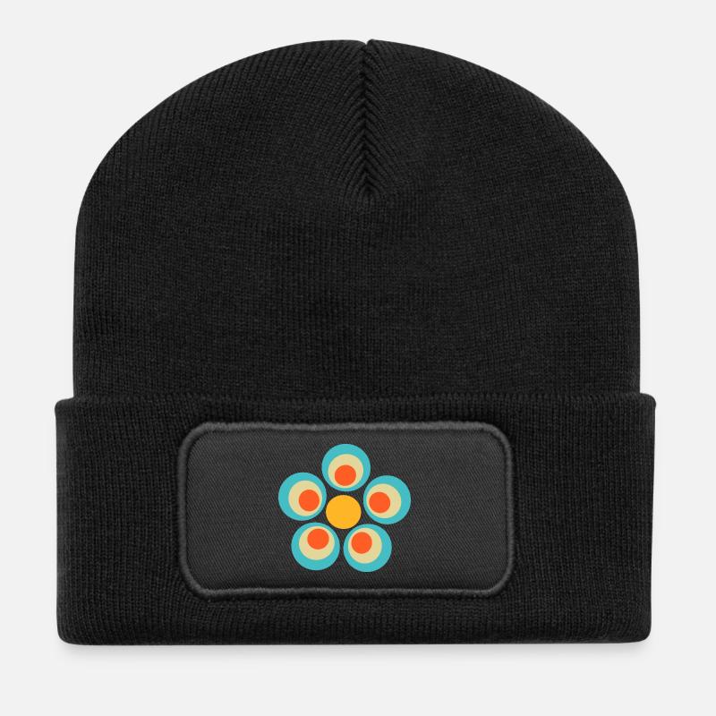 Blume hellblau blaue Blume Blumen blau rot Hippie - Recycelte Patch Beanie - Schwarz