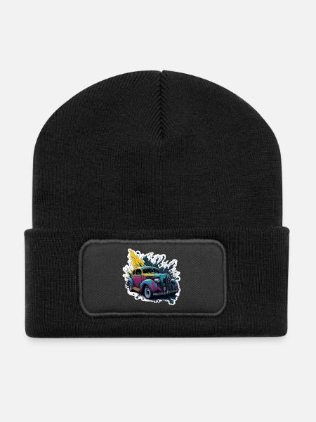 Colored vintage car splash - Recycled Patch Beanie - black