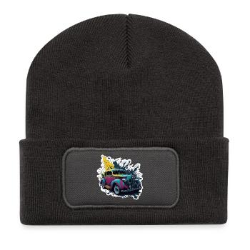 Farbiger Oldtimer Spritzer - Recycelte Patch Beanie - Dunkelgrau - Vorne