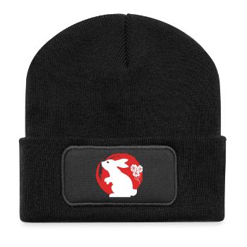Bunny Silhouette Japonais - Beanie recyclé à patch - noir - Devant