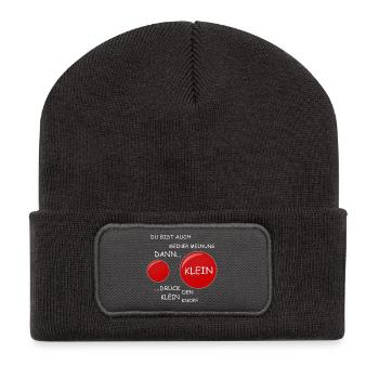 Rote Knopf - Recycelte Patch Beanie - Dunkelgrau - Vorne