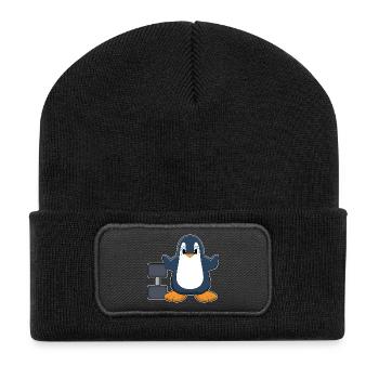 Pinguin Bodybuilder Hantel Bodybuilding - Recycelte Patch Beanie - Schwarz - Vorne