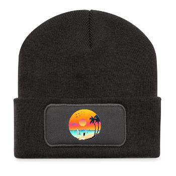 Summer Sunset Beach Watercolor - Recycled Patch Beanie - dark grey - Front