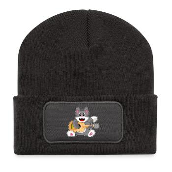 Katze Musiker Gitarre Musik - Recycelte Patch Beanie - Dunkelgrau - Vorne