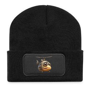 Comic Hubschrauber - Recycelte Patch Beanie - Schwarz - Vorne