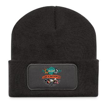 Flotter comme un papillon, piquer comme une abeille - Beanie recyclé à patch - charbon - Devant
