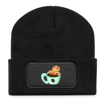 Gingerbread Man Christmas Coffee - Recycled Patch Beanie - black - Front