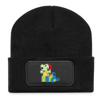 Schildkröte Weihnachten Pakete - Recycelte Patch Beanie - Schwarz - Vorne