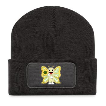 Fleur de papillon - Beanie recyclé à patch - charbon - Devant