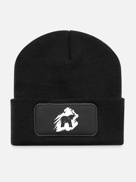 Elefant Pinselstrich Icon Logo Elefanten Symbol - Recycelte Patch Beanie - Schwarz