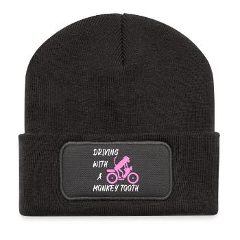 Driving with a monkey tooth - Affenzahn - Recycelte Patch Beanie - Dunkelgrau - Vorne