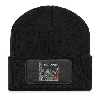 Greifswald, Fachwerk am Fischmarkt, Ostdeutschland - Recycelte Patch Beanie - Schwarz - Vorne