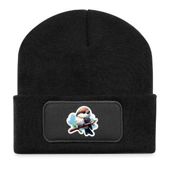 Süßer Vogel auf Ast Sticker - Recycelte Patch Beanie - Schwarz - Vorne