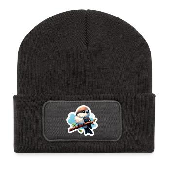 Süßer Vogel auf Ast Sticker - Recycelte Patch Beanie - Dunkelgrau - Vorne