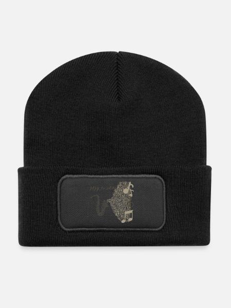 Musical Saxophone Design in Notes - Recycled Patch Beanie - black