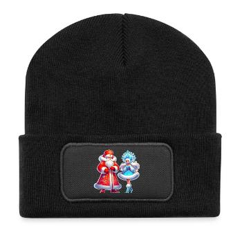 Ded Moroz Snegurotschka russischer Weihnachtsmann - Recycelte Patch Beanie - Schwarz - Vorne
