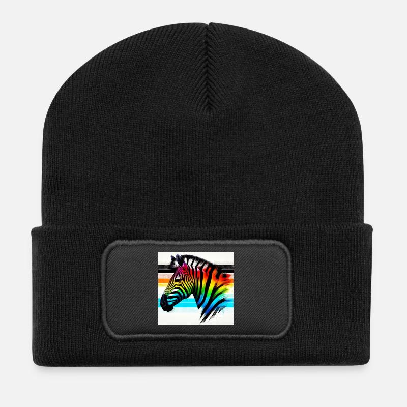 Zebra - Recycelte Patch Beanie - Schwarz