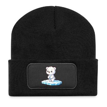 Polar bear on ice floe global warming - Recycled Patch Beanie - black - Front