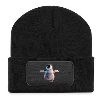 Ein fröhlich tanzender Pinguin - Recycelte Patch Beanie - Schwarz - Vorne