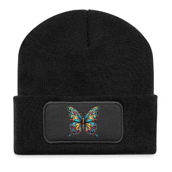 Schmetterling - Recycelte Patch Beanie - Schwarz - Vorne