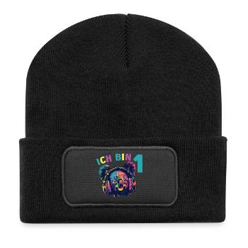 1.Geburtstag Koala Koalabär mit Kopfhörer Musik - Recycelte Patch Beanie - Schwarz - Vorne