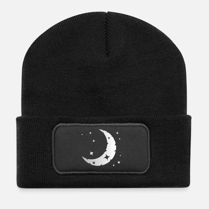 Mond und Sterne - Recycelte Patch Beanie - Schwarz