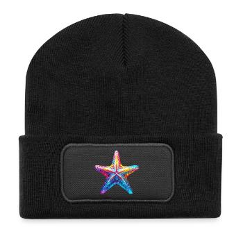Seestern - Recycelte Patch Beanie - Schwarz - Vorne