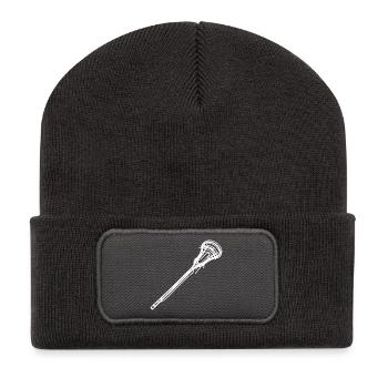 Lacrosse Schläger Skizze - Recycelte Patch Beanie - Dunkelgrau - Vorne