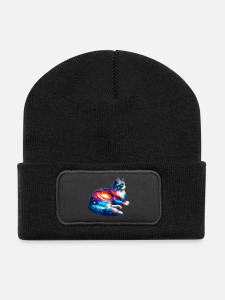 Katze - Recycelte Patch Beanie - Schwarz