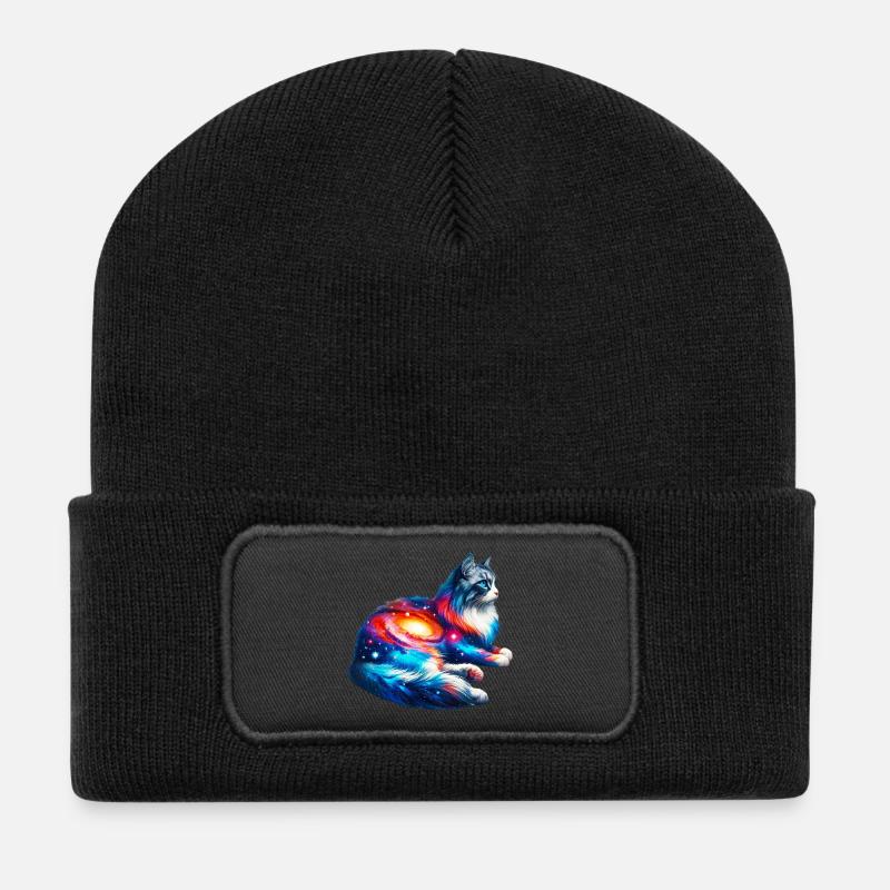 Katze - Recycelte Patch Beanie - Schwarz