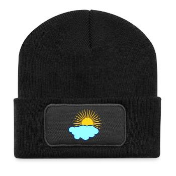 Sonne hinter Wolke - Recycelte Patch Beanie - Schwarz - Vorne