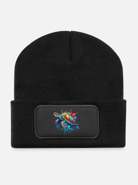 Schildkröte - Recycelte Patch Beanie - Schwarz