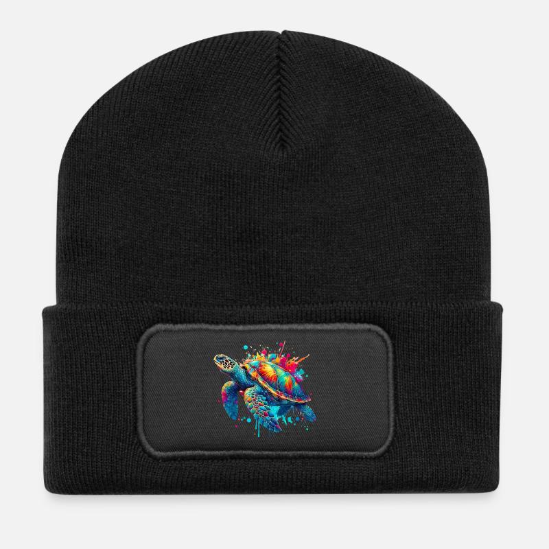 Schildkröte - Recycelte Patch Beanie - Schwarz